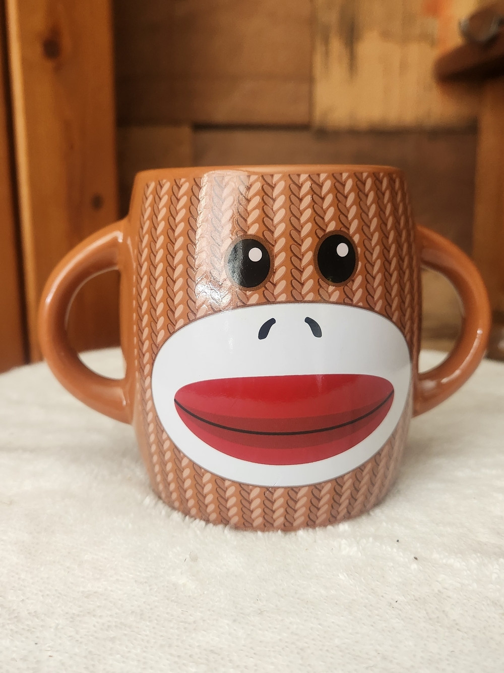 Sock Monkey Double-Handled Ceramic Mug - Brown- 140z- Galerie
